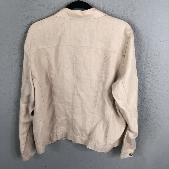 Bleu Jeans Jacket Womens Extra Large Tan 100% Linen Trucker Airy Beach Boho - Picture 3 of 16